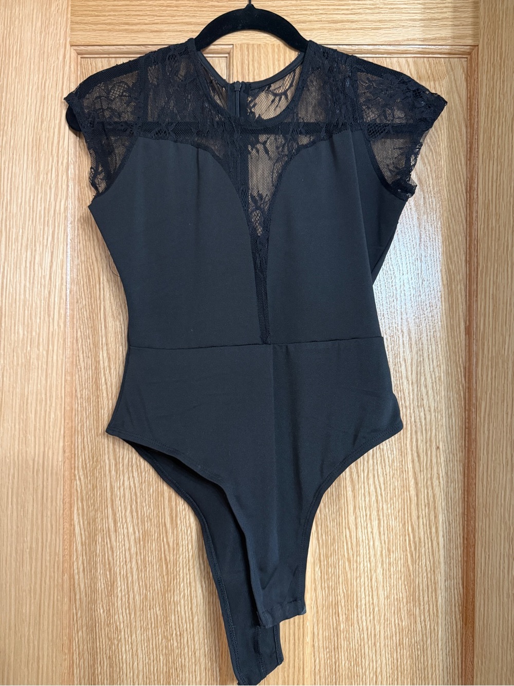 Black Lace Yoke Bodysuit Top